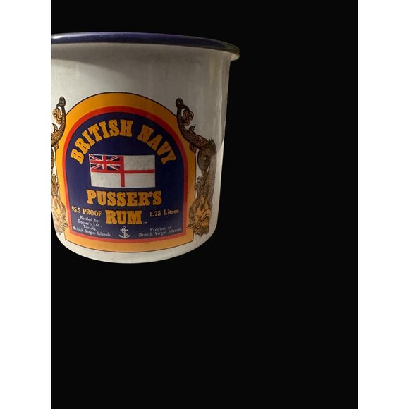 British Navy Pussers Rum Enamelware Mug With Handle 1.75L Hand Decorated Tortola - Picture 3 of 10